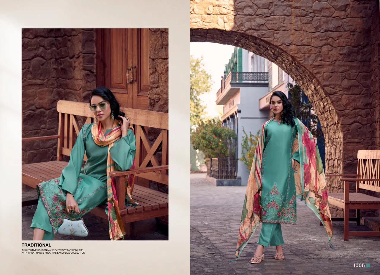 Shahnoor By Saffron Roman Silk Embroidery Salwar Kameez Exporters In India