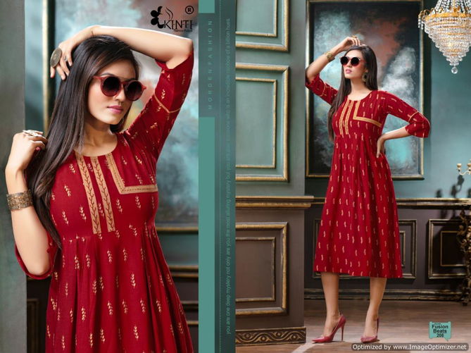 Kinti Fusion Beats Vol 2 Latest Golden Print Heavy Rayon Designer Kurtis Collection 