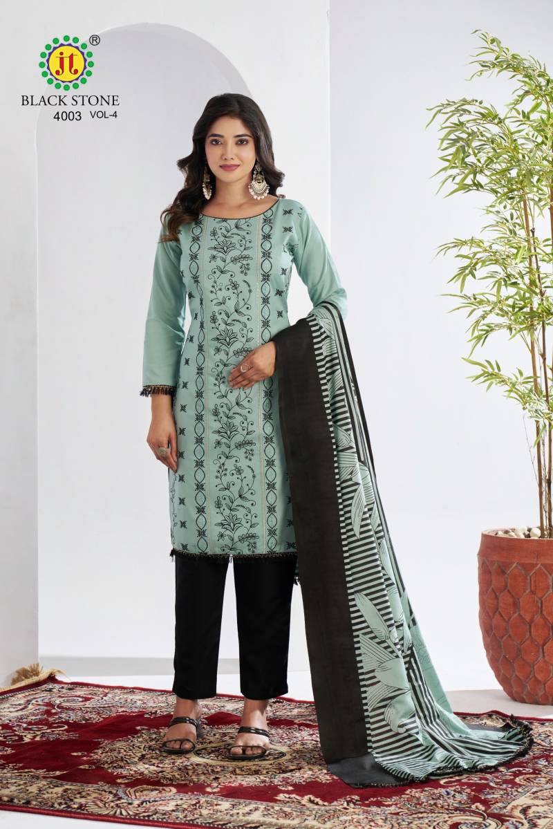 Black Stone Vol 4 By Jt Rayon Embroidery Dress Material Wholesale Market