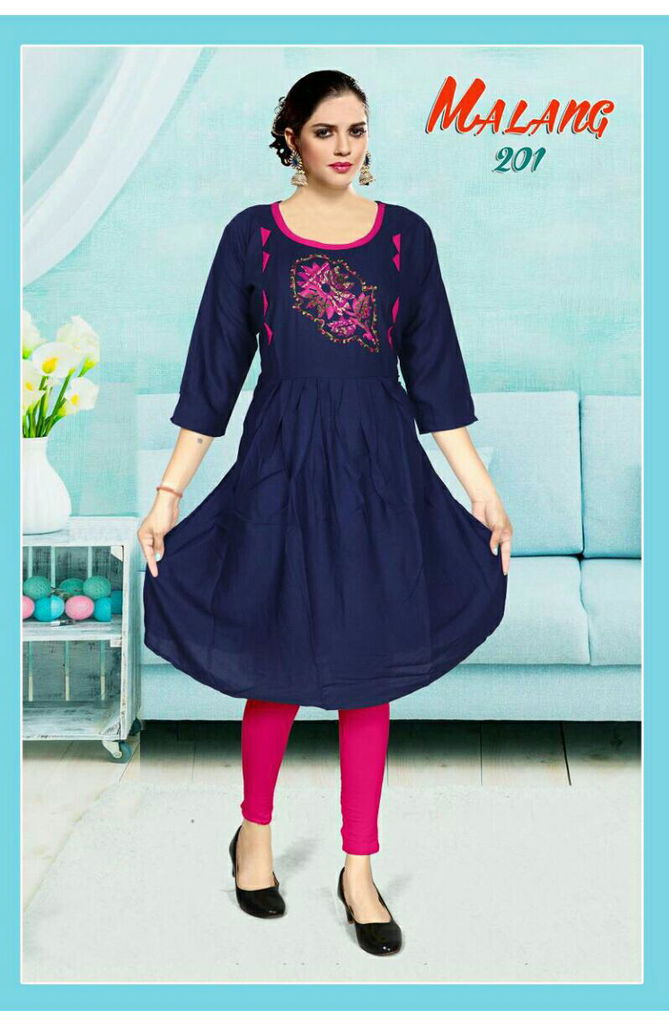 Trendy Malang 2 Latest Festive Wear Rayon With Handwork Designer Kurtis Collection
