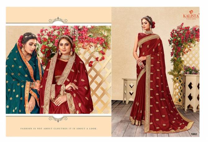 Kalista Saloni Latest Fancy Designer Vichitra Silk Embroidered Wedding Wear Saree Collection
