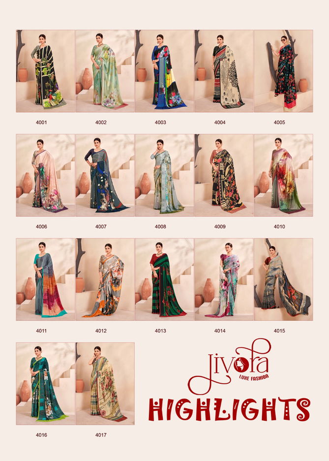 Highlight By Jivora Crepe Silk Printed Casual Wear Saree Suppliers In India