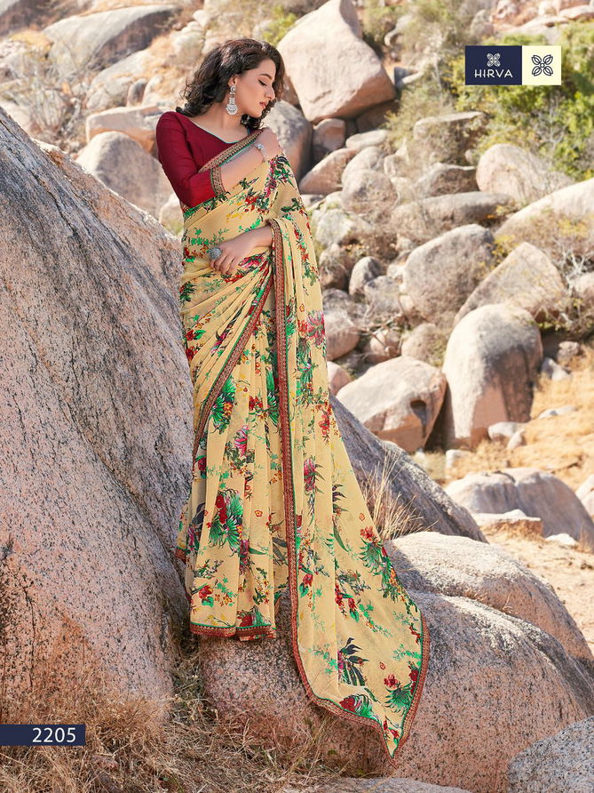 Hirva Flowery Casual Wear Printed Georgette Saree Collection
