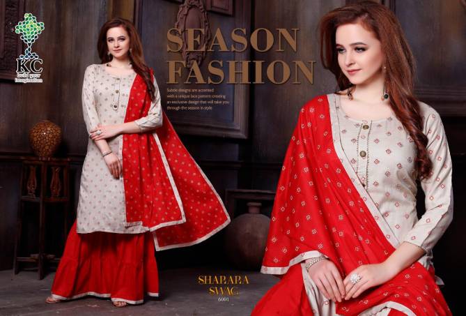 KC Sharara Swag Vol 6 Latest Strylish Heavy Rayon Slub Printed  With Work Sharara Style Readymade Festive wear Salwar Suit Collection 