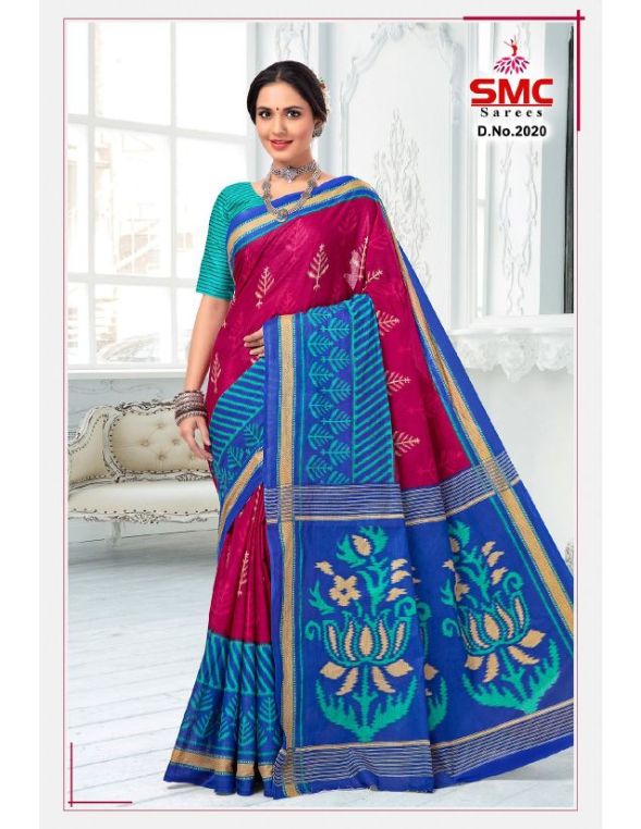 Smc Ikkat Casual Daily Wear Cotton Printed Designer Saree Collection