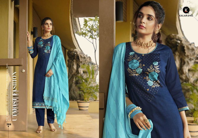 Kalarang Mahek Latest Designer Pure Jam Cotton Embroidery Work Festival Wear Dress Material Collection
