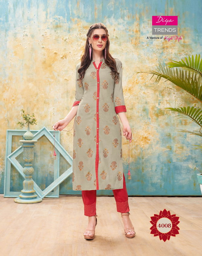 Forever 4 Latest Fancy Designer Ethnic Wear Rayon With fancy Embroidery Kurti With Bottom Collection
