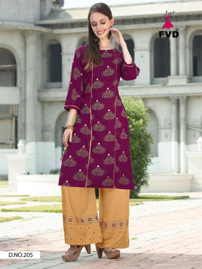 FVD Gold Vol-3 Latest Designer Fancy Heavy Ethnic Wear Poli Rayon Foil Print Kurtis With Bottom Collection