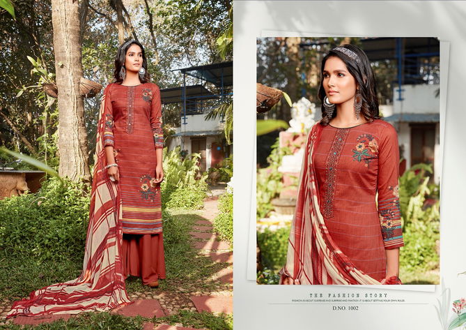 Anita Kesariya Raazi Casual Wear Pure cambric Digital Print with neck embroidery Mirror work Designer Dress Material Collection
