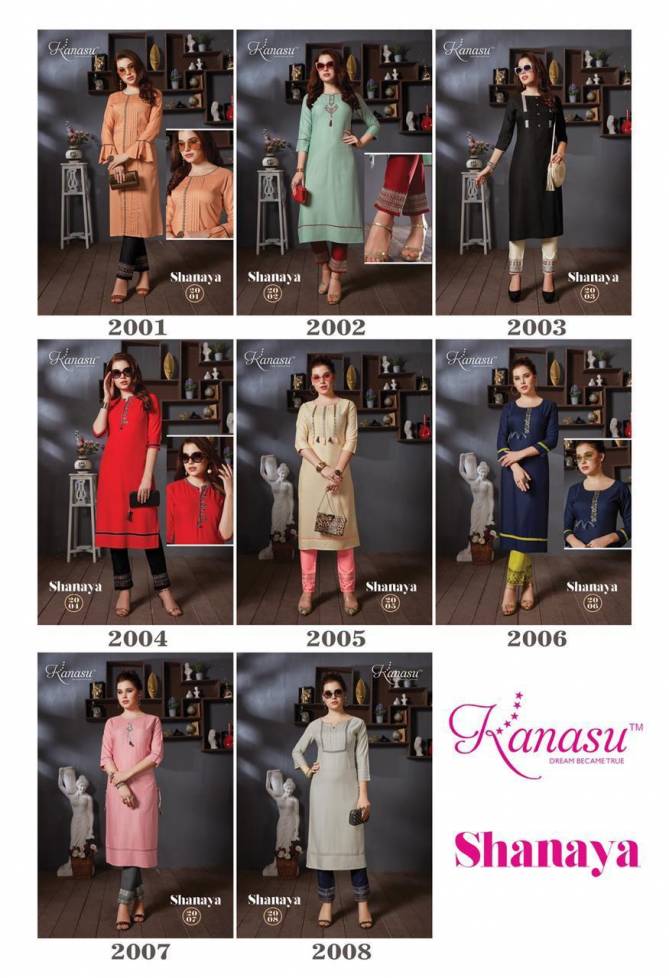 Kanasu Shanaya Latest Designer Party Wear Heavy Rayon Kurtis Collection With Pant 