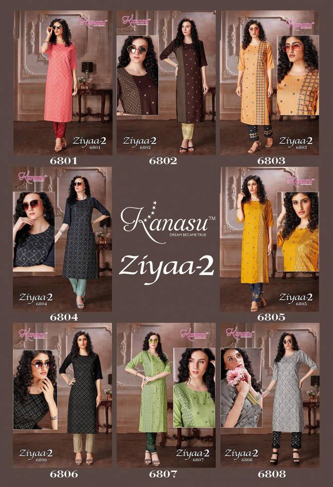 Kanasu Ziyaa 2 New Regular Wear Rayon Kurti With Pant Collection