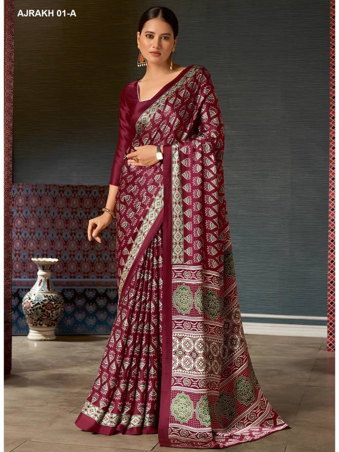 AJRAKH 01-A TO AJRAKH-01F By BT Printed Chinon Saree Online Wholesale