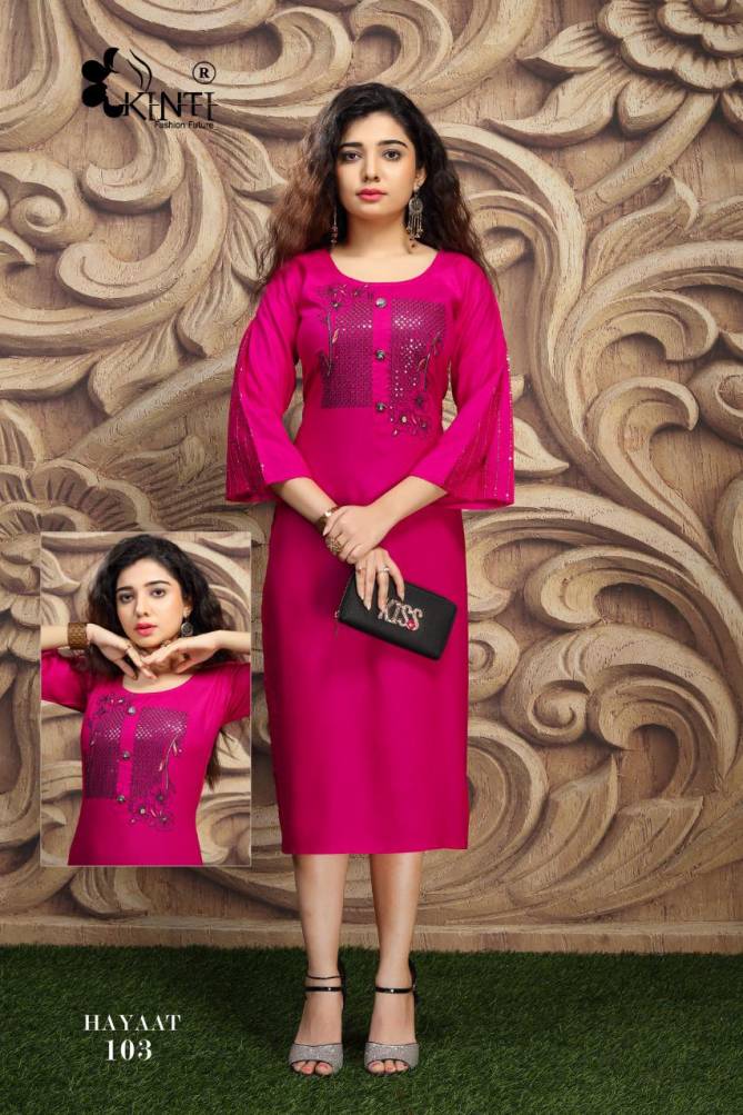 Kinti Hayaat Casual Wear Printed Rayon Designer Kurti Collection
