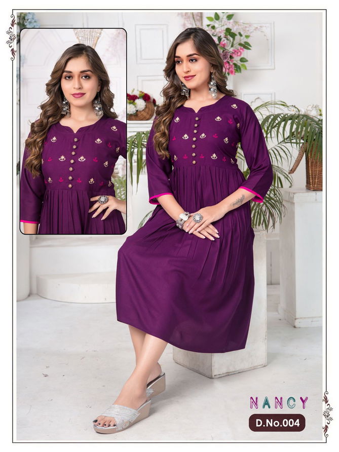 Ft Nancy Vol 1 Plain Sequence Work Rayon Designer Kurtis Catalog
