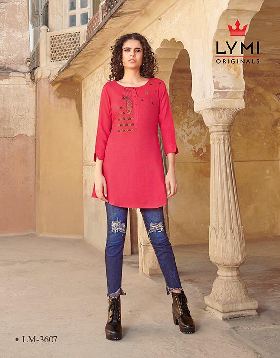 Lymi Artwork Latest Designer Casual Wear Three-Fourth Hand Embroidery Work Short Tops Collection 