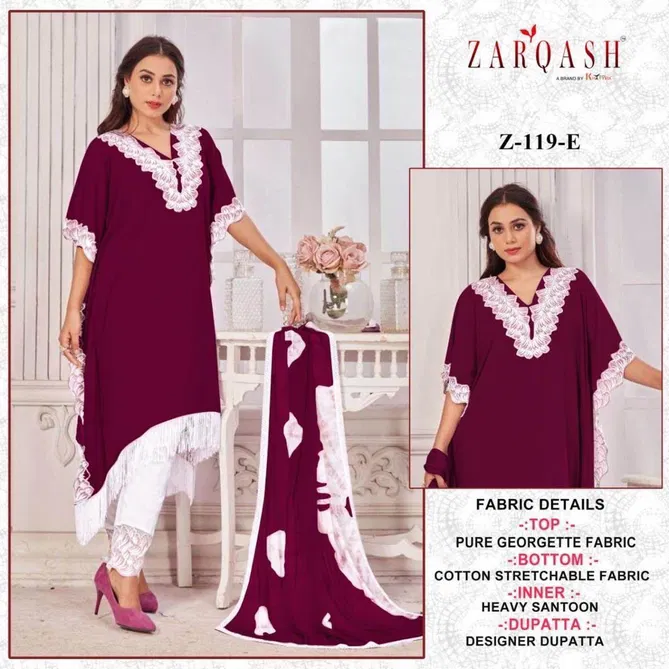 Z 119 E To H By Zarqash Fox Georgette Pakistani Readymade Suits Wholesale In India