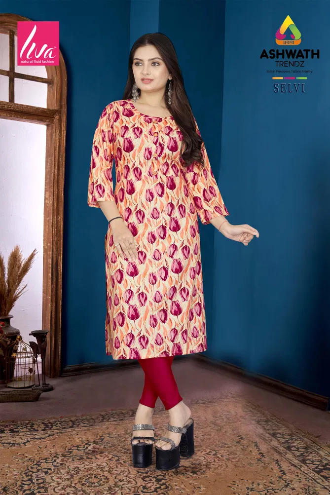 3 Selvi Ultra Premium Rayon Foil Printed Wholesale Kurti Suppliers In India