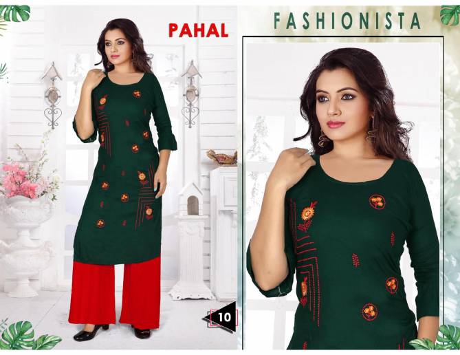 Pahal 2 Festive Wear Designer Rayon Printed Ethnic Wear Kurti With Bottom Collection
