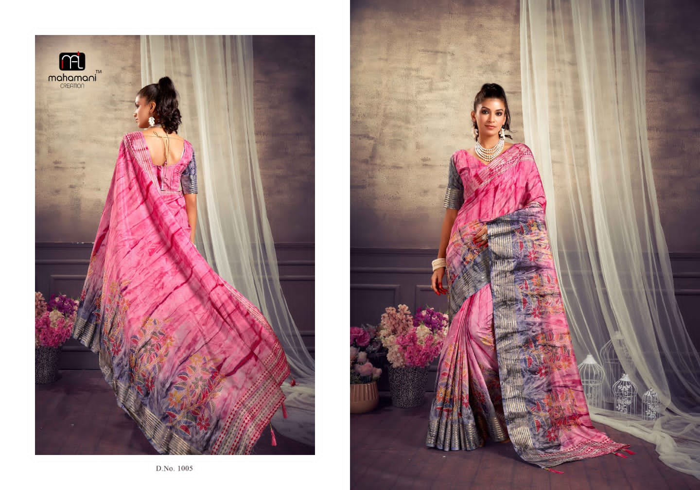 Maheshwari 1001 To 1006 By Mahamani Creation Dola Silk Prizem Print Saree Orders In India