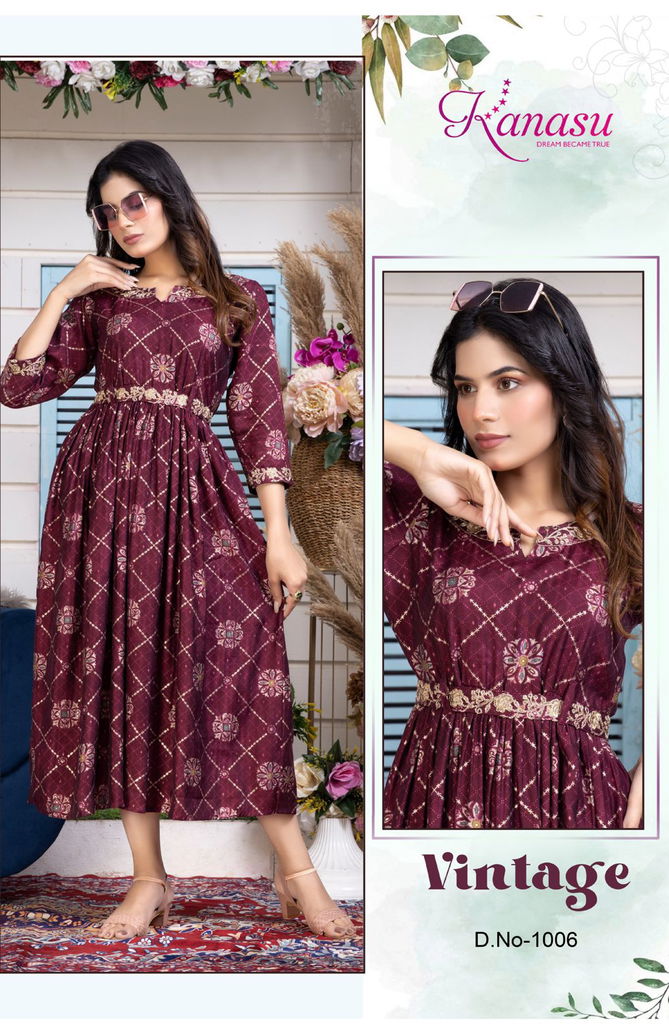 Kanasu Vintage Embroidery Anarkali Kurti Catalog