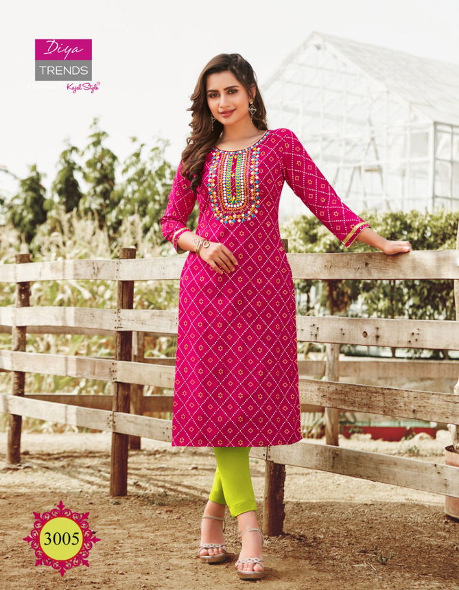 Victoria 3 Latest Fancy Designer Ethnic Wear Heavy Rayon Foil Print Designer Kurtis Collection
