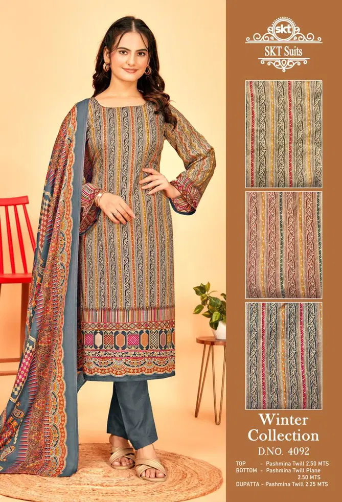 Winter Collection 4092 By Sk Pashmina Printed Dress Material Exporters In India