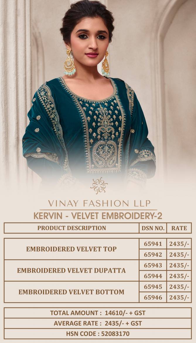 Vinay Kervin Velvet Embroidery 2 Winter Wear Velvet Salwar Kameez
