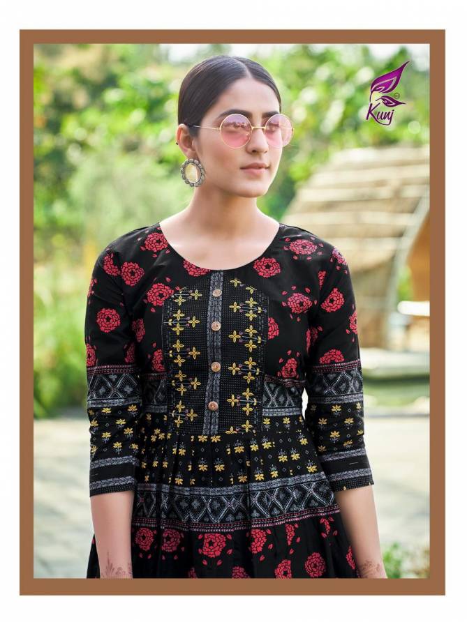 Kunj Soft Touch 1 Latest Fancy Regular Wear Cotton Printed Long Anarkali Kurtis Collection