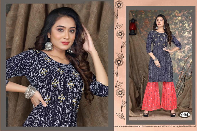 Beauty Queen Bandhani 2 Fancy Casual Wear Rayon Kurti With Bottom Collection