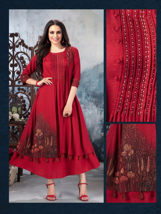 Ashmi Aaradhya Jacket With Embroidery Work Festive Wear Long Kurtis Collection
