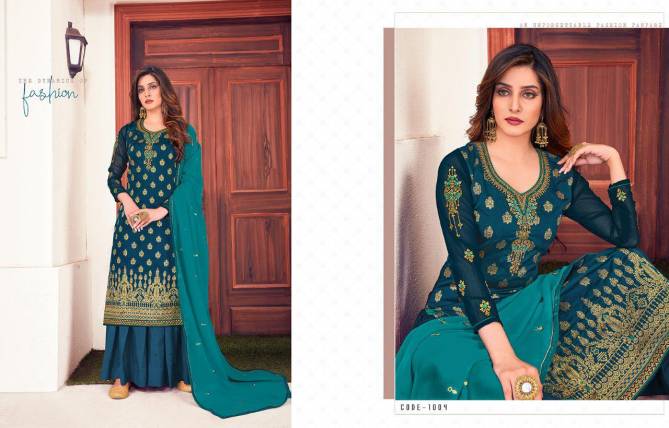 Rinaaz 1001 Series Latest Heavy Embroidery Sequence Work Georgette Designer Suits With Diamond Work Embroidery Lace Patti Dupatta