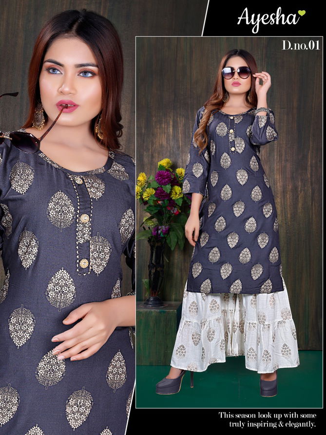 Ayesha Bhavya Latest fancy Designer Casual Wear Rayon Printed Kurtis With Bottom Collection
