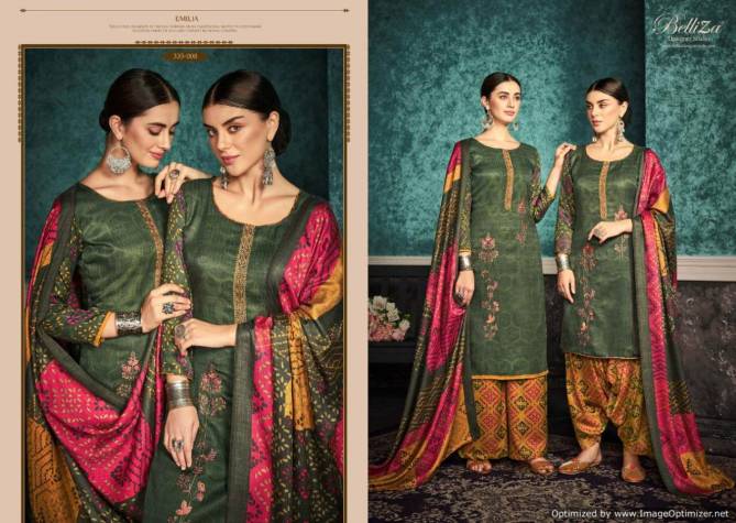 Belliza Emilia Latest Pure Pashmina Printed Fancy Heavy Embroidery Work Dress Material With Pure Pashmina Fancy Pallu Box Shawl With Four Side Lace Dupatta 