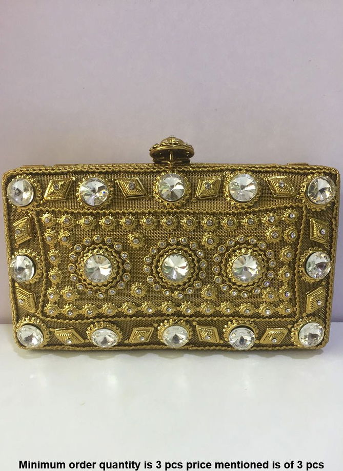 Bridal Stylish Metal Handbag Collection With Diamond And Kundan Work