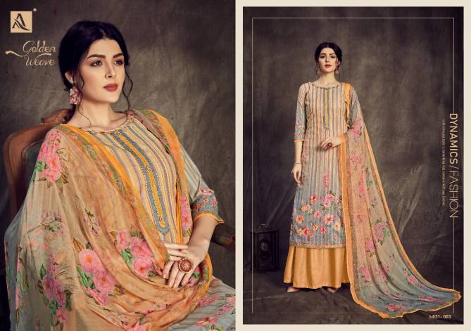Alok Golden Weave Designer Casual Wear Pure Cotton Solid Flower Digital Print with Neck Pattern Top And Chiffon Print Box Pallu Dupatta Dress Material Collection
