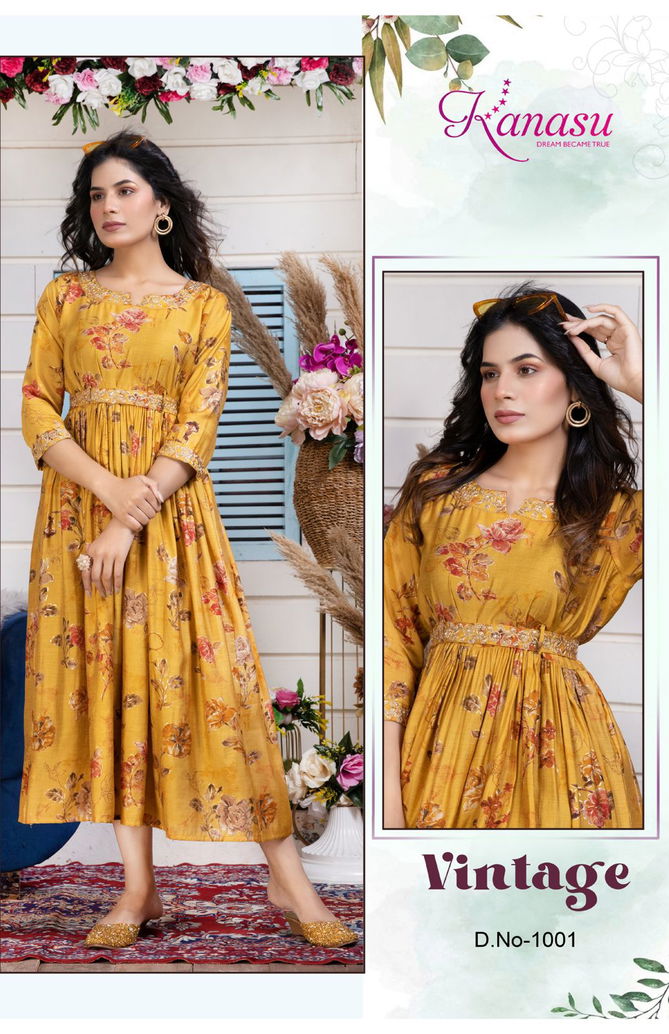 Kanasu Vintage Embroidery Anarkali Kurti Catalog