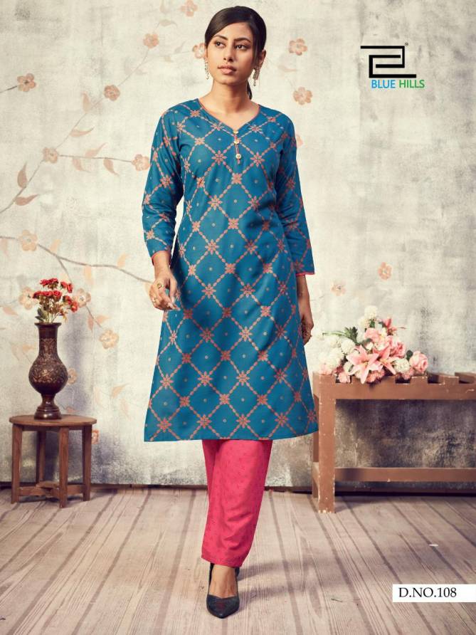 Blue Hills Jasmine 1 Latest Fancy Casual Wear Designers Rayon Printed Kurtis With Bottom Collection
