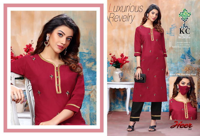 Kc Heer 3 Latest Designer Embroidered Casual Wear Rayon Kurti With Bottom Collection