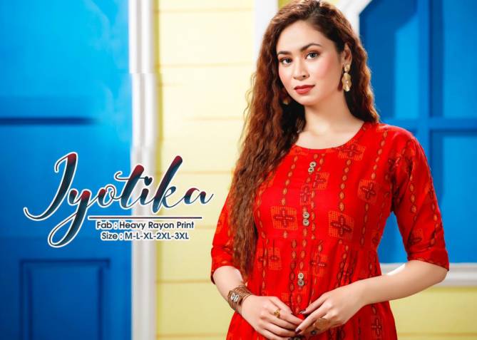 Jyotika 101 Regular Wear Printed Rayon Anarkali Kurti Collection