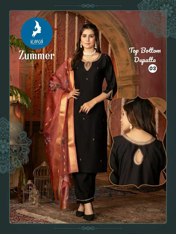 Zummer By Kaya Silk Kurti With Bottom Dupatta Suppliers In India