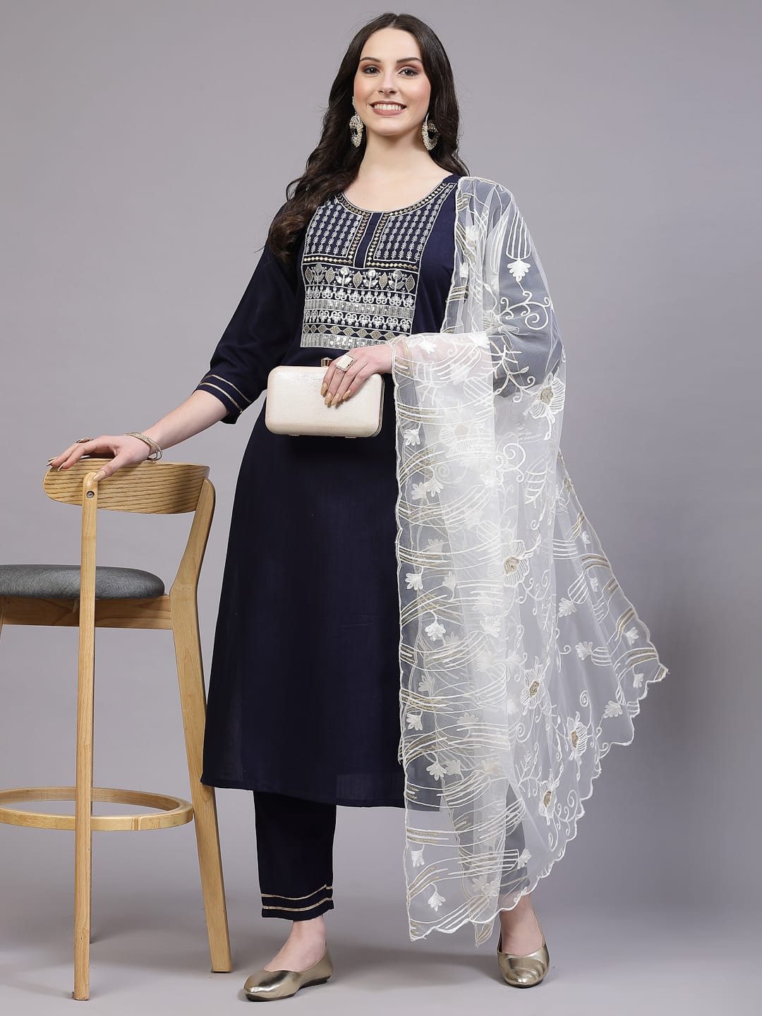 Shamal Viscose Reyon Embroidery Kurti With Bottom Dupatta Wholesale Shop In Surat