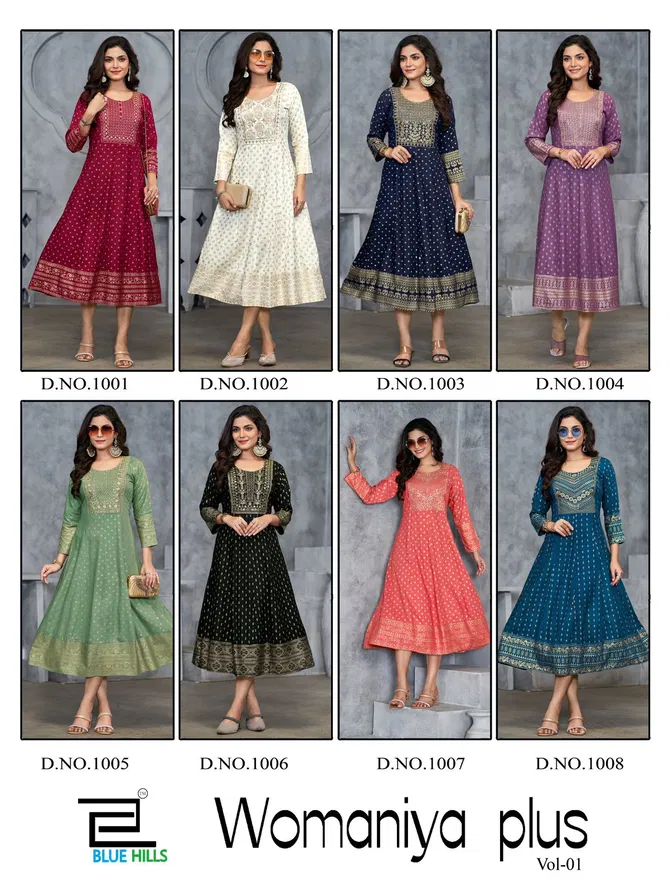 Womaniya Plus Vol 1 By Blue Hills Rayon Long Kurti Suppliers In India