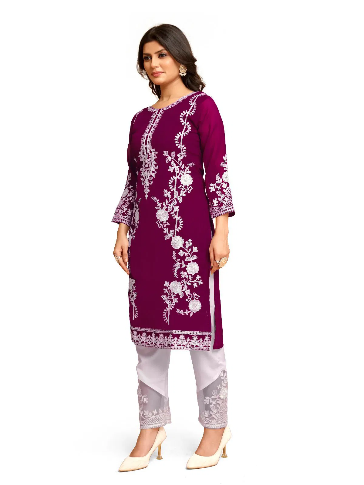 PT006 Eid Special Georgette Embroidery Designer Kurti With Bottom Orders In India