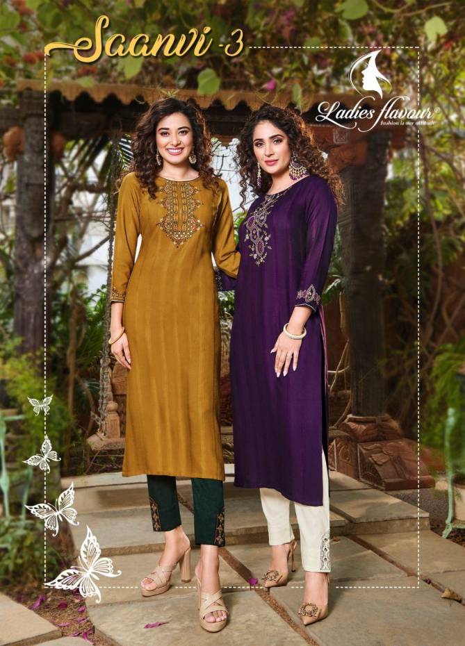 Ladies Flavour Saanvi 3 New Designer Fancy Party Wear Kurti With Bottom Collection