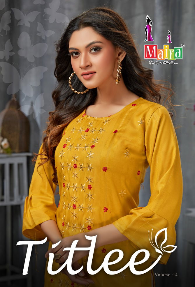 Maira Titlee 4 Heavy Party Wear Rayon Embroidery Kurti Collection