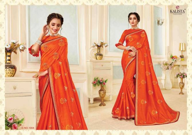 Kalista Rajdhani Latest Designer Festive Wear vichitra silk Embroidery Worked Sarees Collection
