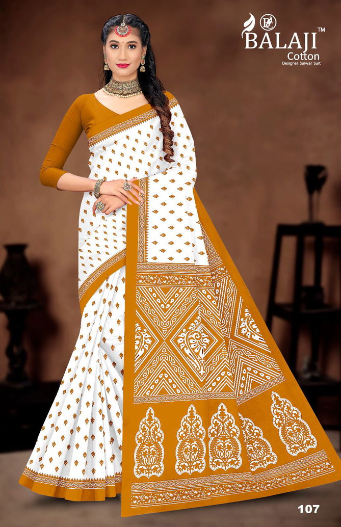 White Butti By Balaji Daily Wear Printed Cotton Sarees Suppliers In India