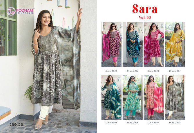 Sara Vol 3 By Poonam Rayon Foil Printed Kurti With Bottom Dupatta Wholesale Online