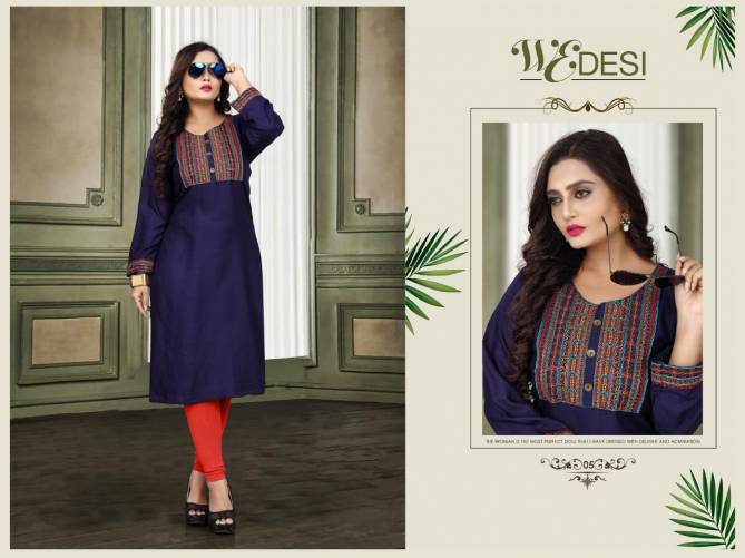 Aagya Wedesi Fancy Designer Ethnic Wear Rayon Embroidered Straight Kurtis Collection
