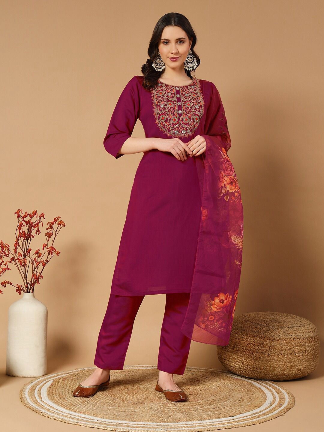 Vt Designer Roman Silk Kurti With Bottom Dupatta Suppliers In India